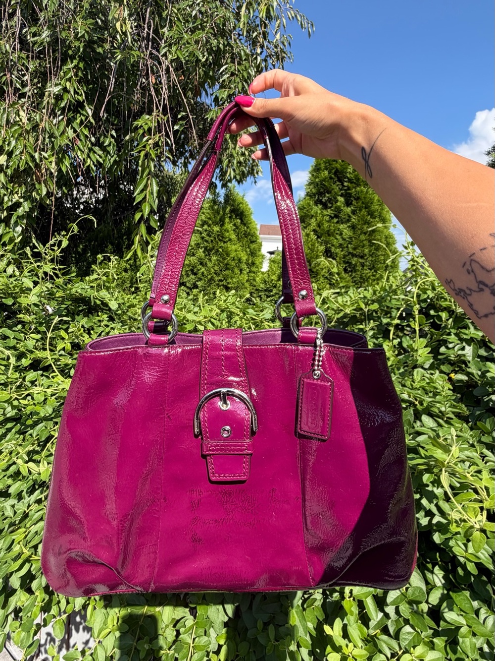 Coach Soho Buckle Caryall Vintage Y2K Patent Leather Tote Purple Plum Satchel